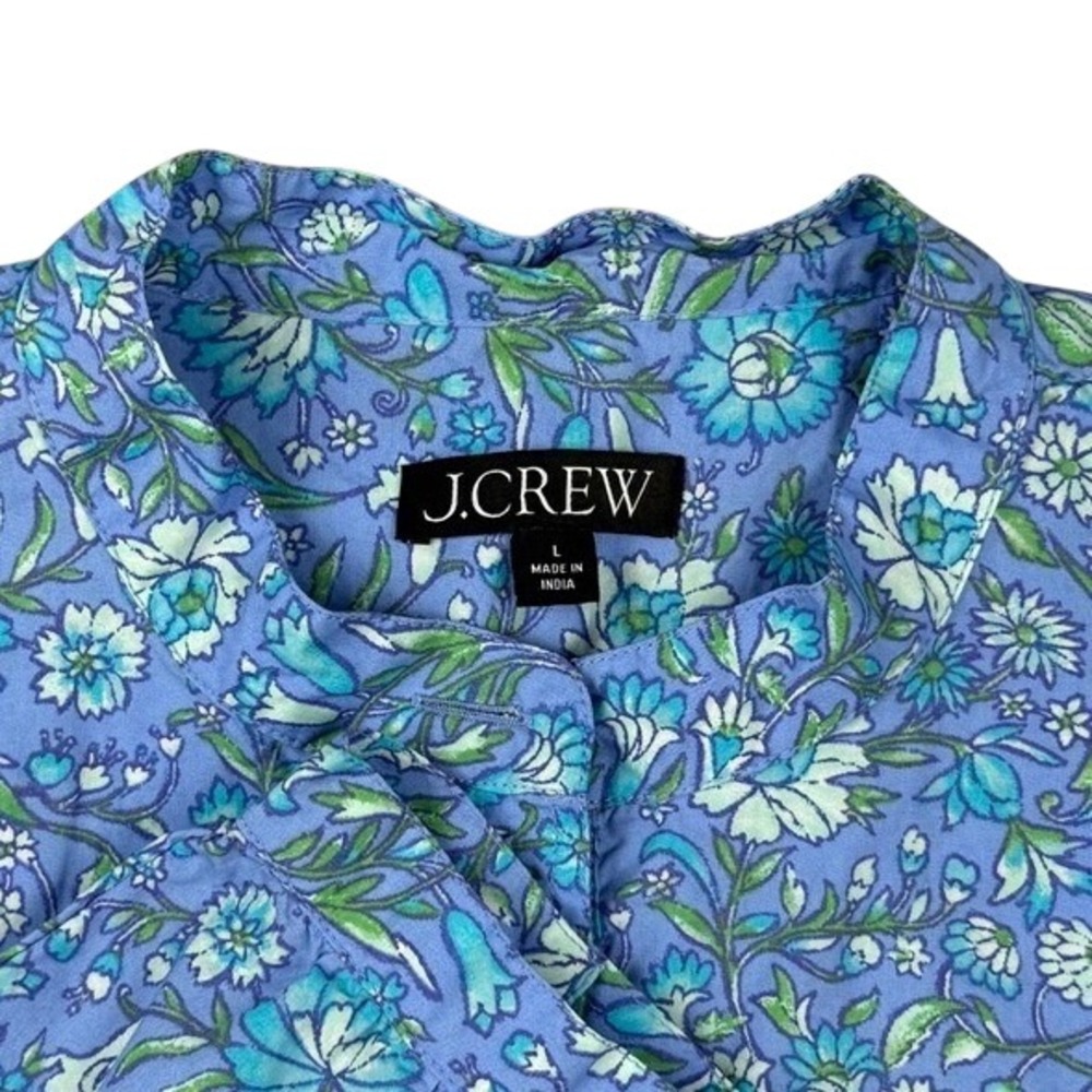 J.Crew Womens Blue Floral Cotton Band Collar Long Sleeve Blouse Top Large - Picture 2 of 6